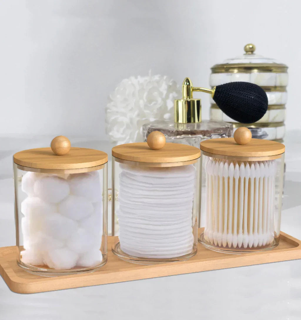 Ensemble d’Accessoires Salle de Bain en Acrylique & Bambou (3 Pièces)