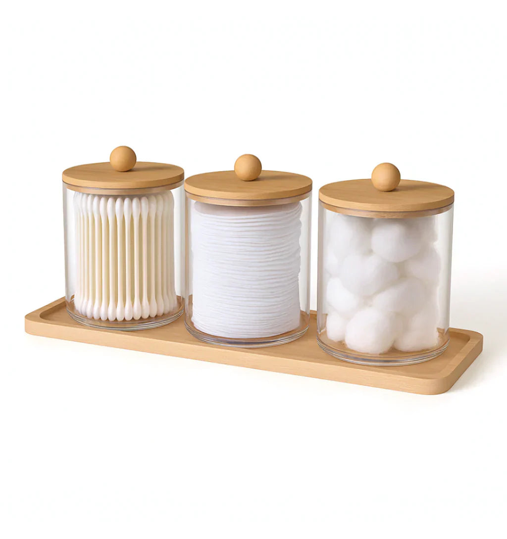 Ensemble d’Accessoires Salle de Bain en Acrylique & Bambou (3 Pièces)
